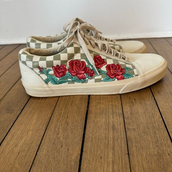 Vans Old Skool DX Leather Checkerboard Rose Embroidered Sneakers M 10.5 W 12 - Picture 7 of 10